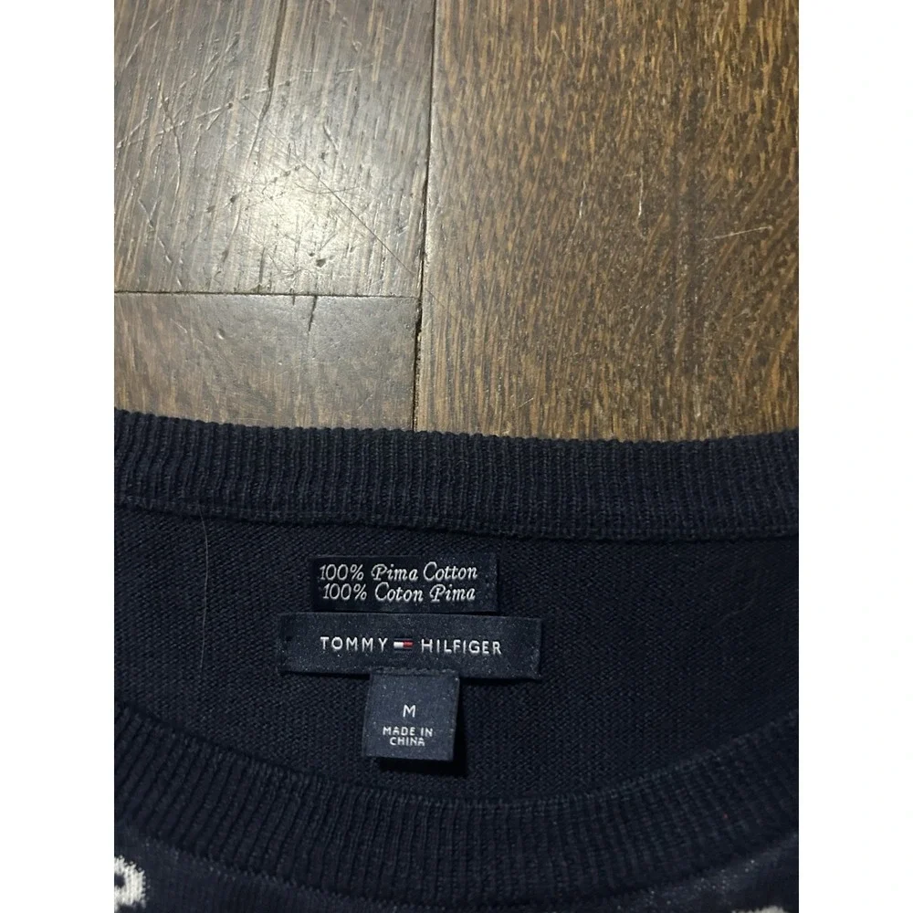 Tommy‎ Hilfiger Sweater Pima Cotton Key Design Crew Neck Navy Blue Womens Medium